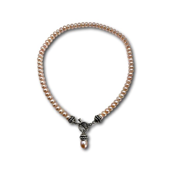 925 STERLING TOGGLE & PINK FRESHWATER PEARL HONORA NECKLACE - Picture 5 of 11